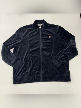 Fila Men’s Black Velour Zip-Up Jacket with Logo